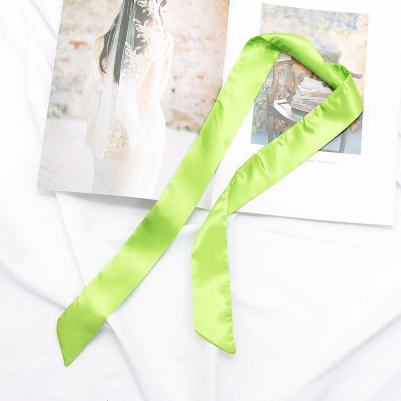 Long Bag Scarf Women Hair Band Lady Accessories Solid Skinny Scarves Qme light green length 100cm