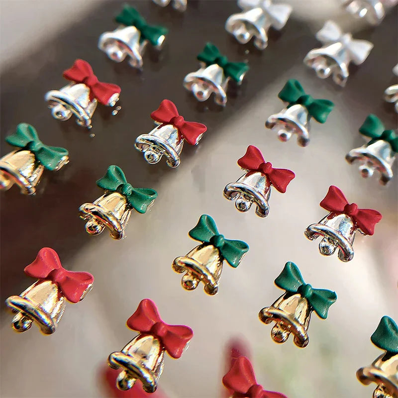 Christmas Alloy Nail Accessories Mini Colored Bow Bell Rhinestones Qme