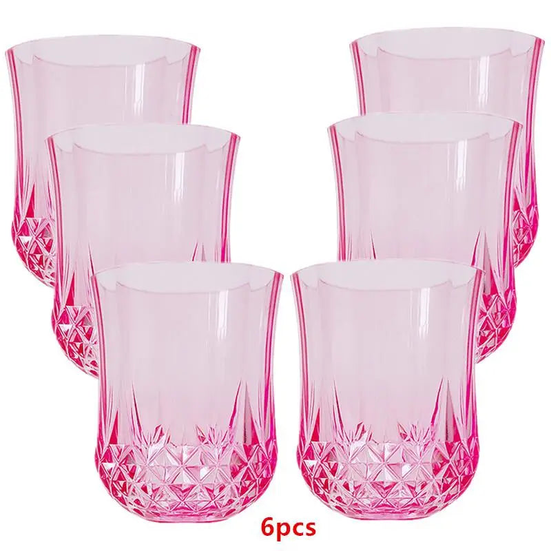 6Pcs 90ml Cup Diamond Cup Plastic European Retro Wine Cup One Mouth Cup Creative Vertical Pattern Cup Qme A1