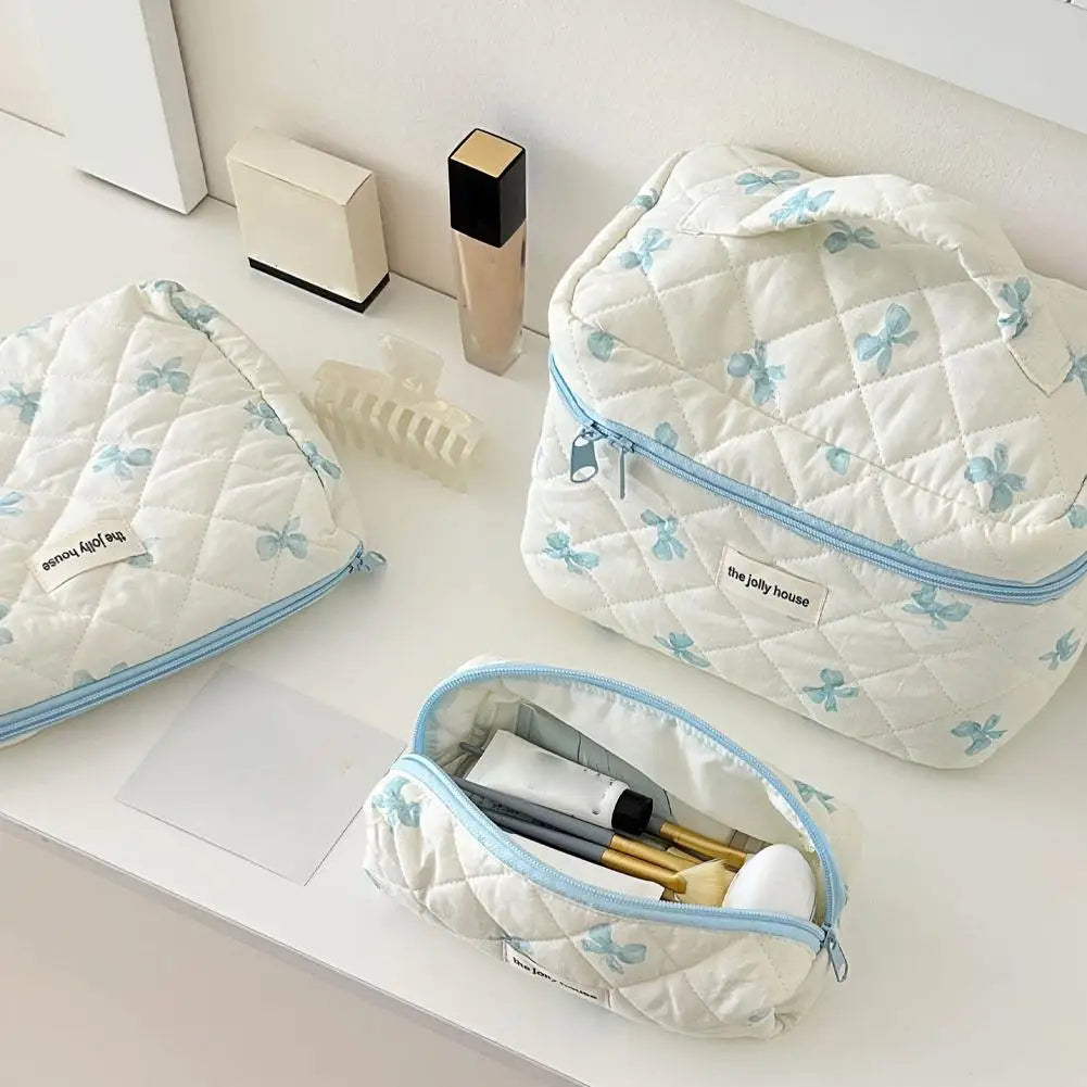 Quilted Makeup Bag 3 Sizes Floral Toiletry Cosmetic Pouch Organizer Qme