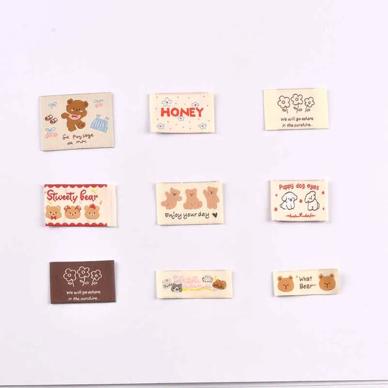 20pcs 18-53mm Cute Flower/Bear/Dog Fabric Labels, Handmade Sew On Tags for DIY Clothes Bags Crafts Decoration cp4294 Qme 18-53mm-mix