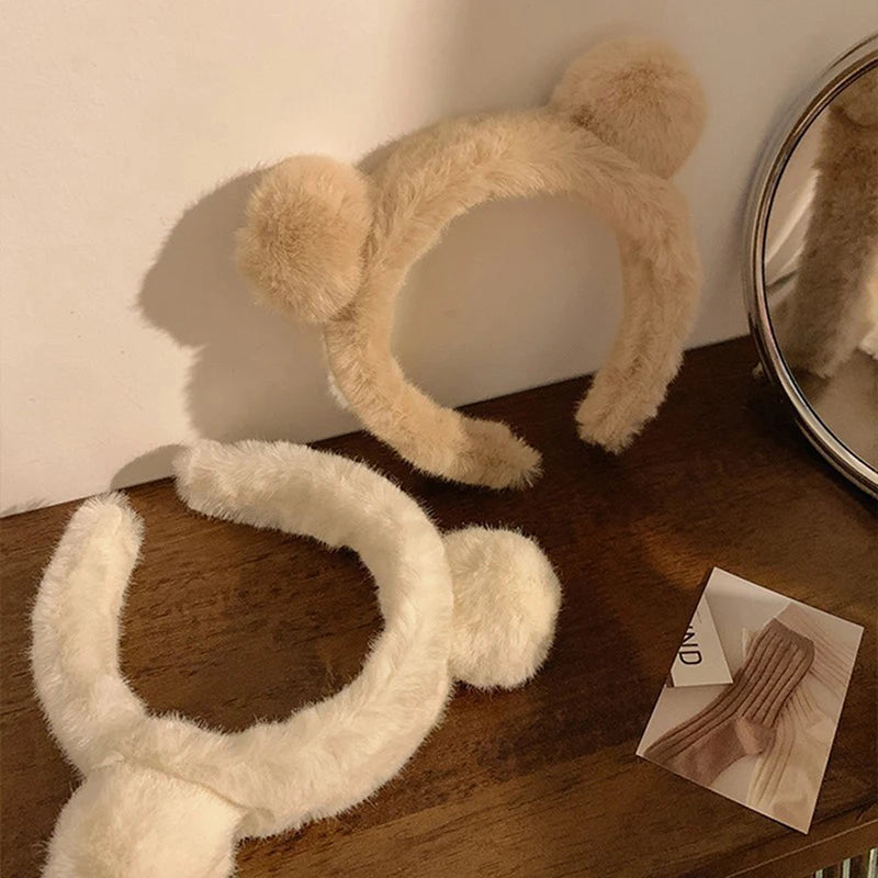 Girls Cute Plush Bear Rabbit Ears Headband Autumn Winter Head Hoop Qme