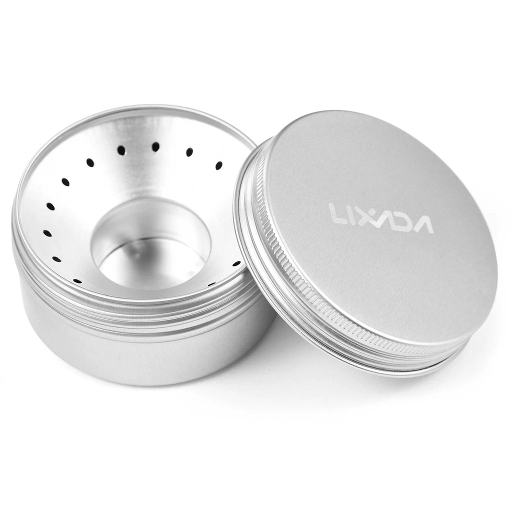 Mini Backpacking Stove 80ml Aluminum Alcohol Burner with Stainless Steel Windshield Portable Camp Stove for Hiking Survival Qme