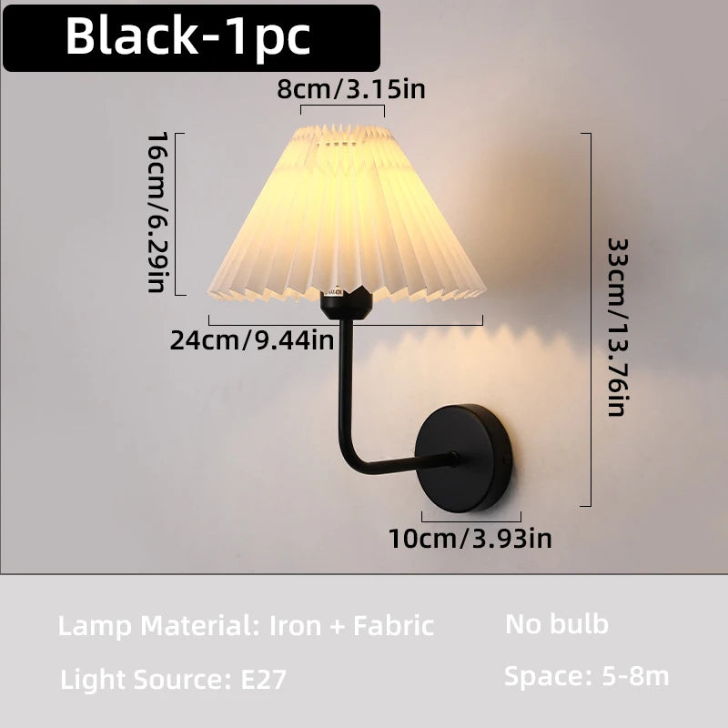 Nordic E27 Retro Wall Lamp Minimalist Pleated Umbrella Shaped Bedroom Bedside Lamp Living Room Hotel Aisle Home Decoration Light Qme black