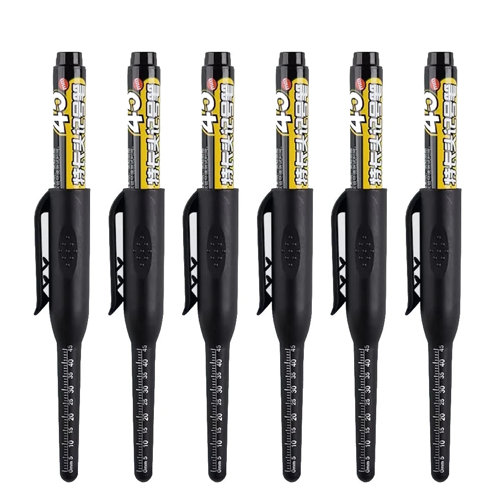 45mm Waterproof Deep Hole Marker Pens Long Nib Head Carpenter Pen Black/Blue/Red Ink for Multi-Purpose Woodworking Hand Tools Qme black-6 pcs