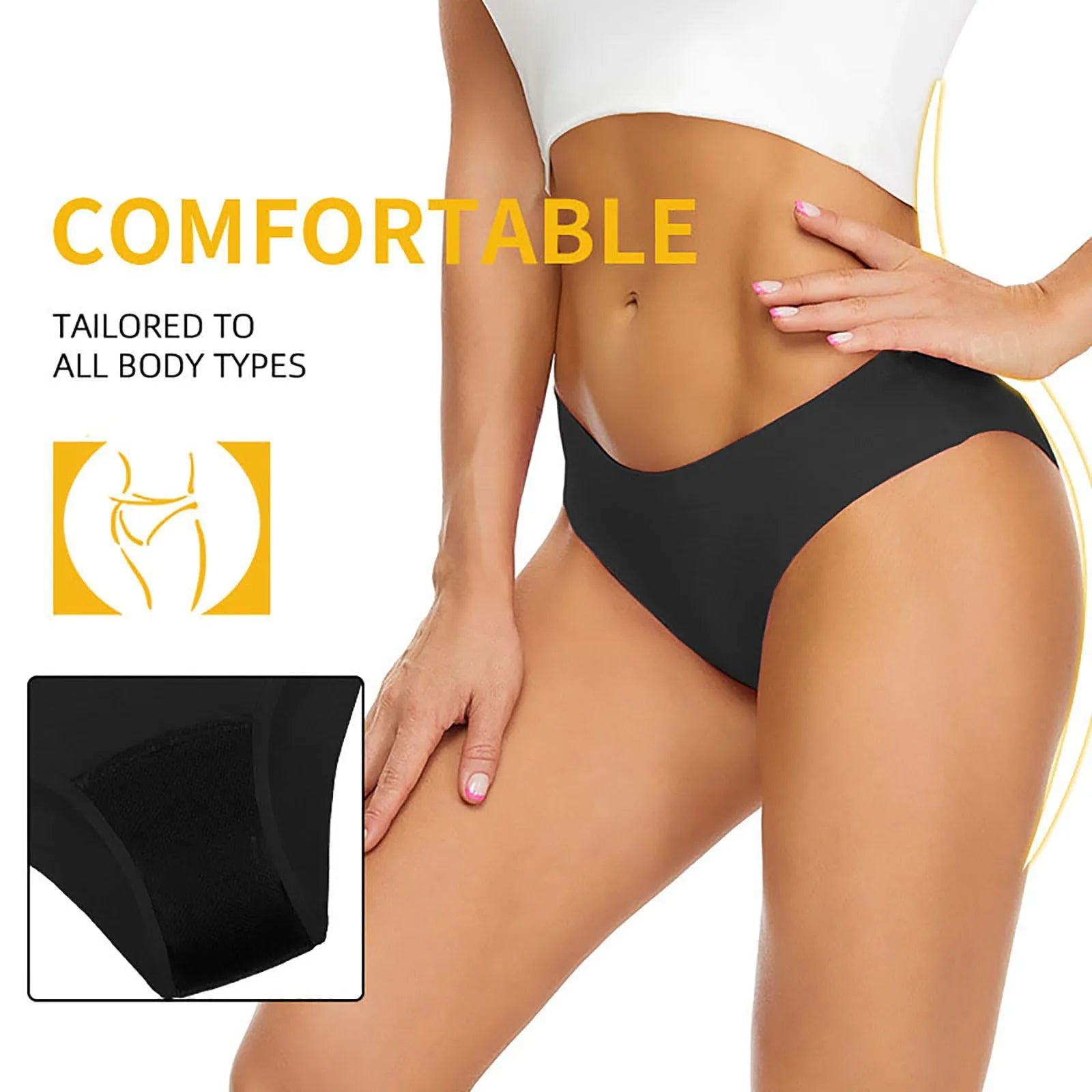 Swimwear Women High Bikini Waist Menstrual Leakproof Bikini Bottom Absorbent Short Pants Swimming Beach Bathing Swimsuit Qme Black XL