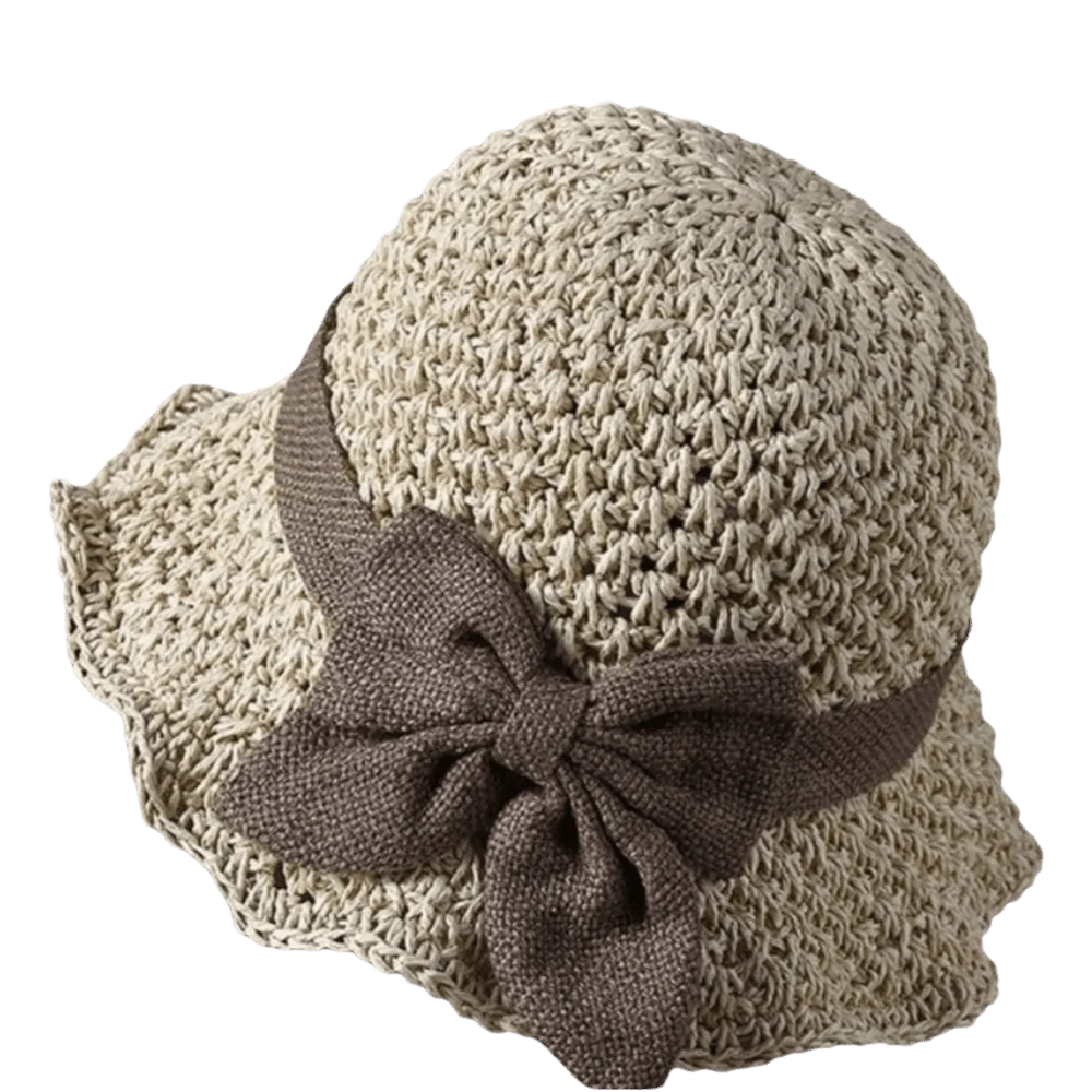 Vintage Wide Brim Beach Straw Hat Bowknot Breathable Sunshade Bucket Qme Light Beige Brim 8cm