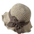 Vintage Wide Brim Beach Straw Hat Bowknot Breathable Sunshade Bucket Qme Light Beige Brim 8cm