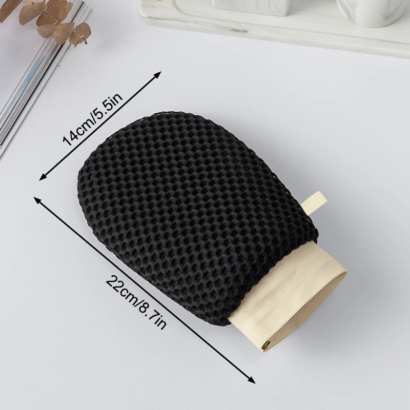 2-in-1 Bath Loofah Glove Double-sided Exfoliating Lathering Tool Soap Qme Gloves Black