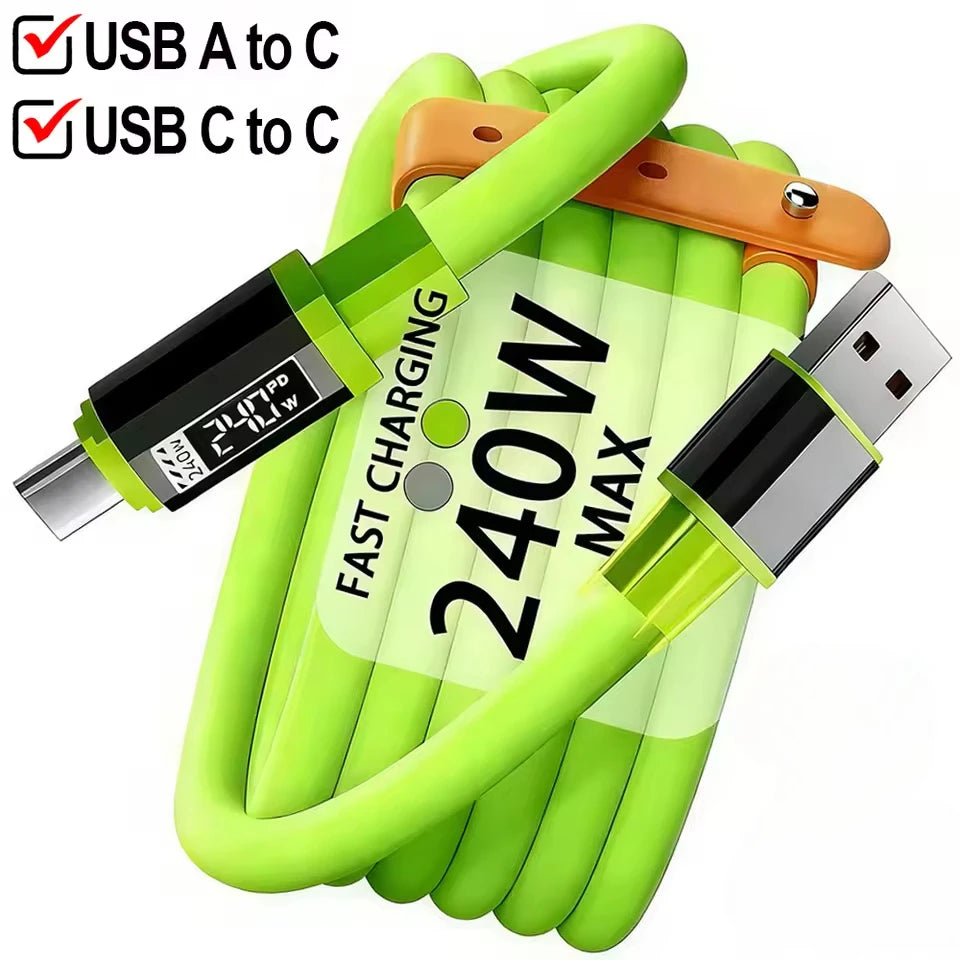 240W Super Fast Charging Cable Type C To Type C Universal High Power Charger USB Cord for iPhone 16 15 14 Xiaomi Huawei Samsung Qme