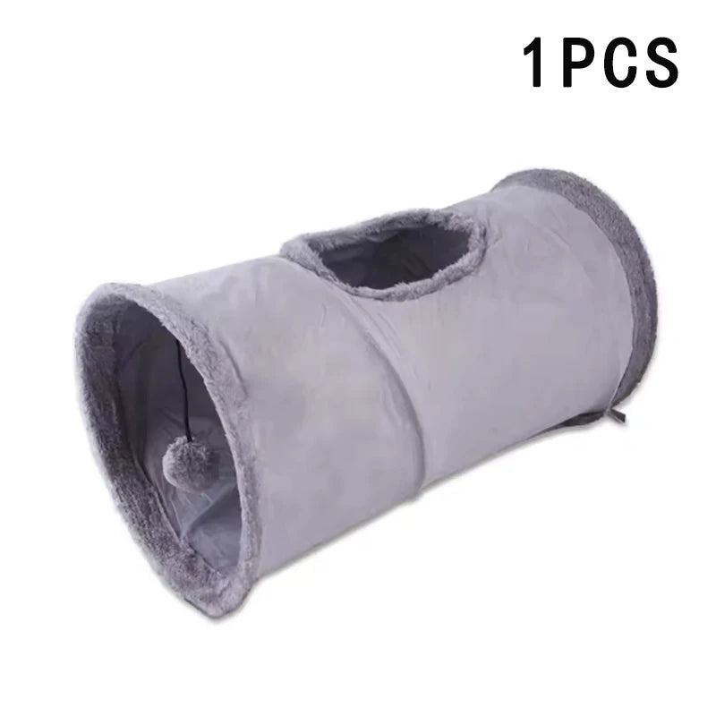 Pet Cat Plush Tunnel Foldable Suede Channel Toy for Self Entertainment and Relaxation Cat Toy Suitable for Cats to Play at Home Qme Grey-1pcs