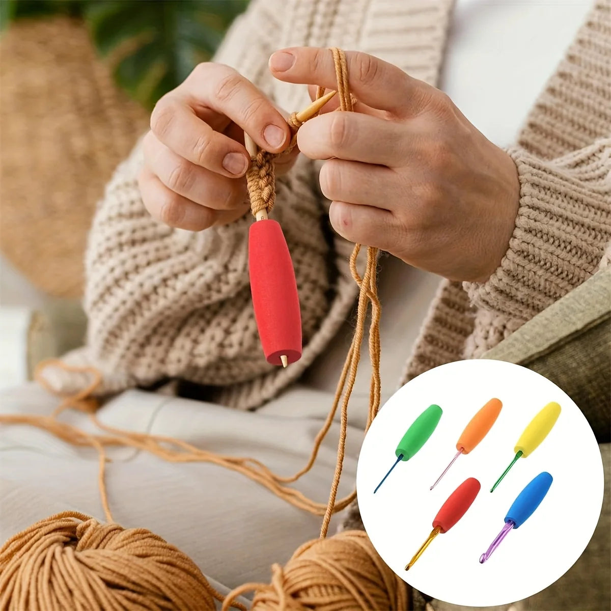 5-Piece Ergonomic Crochet Grip - Removable Soft Crochet Pad for 2mm to 10mm Hooks, Relieves Hand Fatigue, Ideal Auxiliary Tool Qme