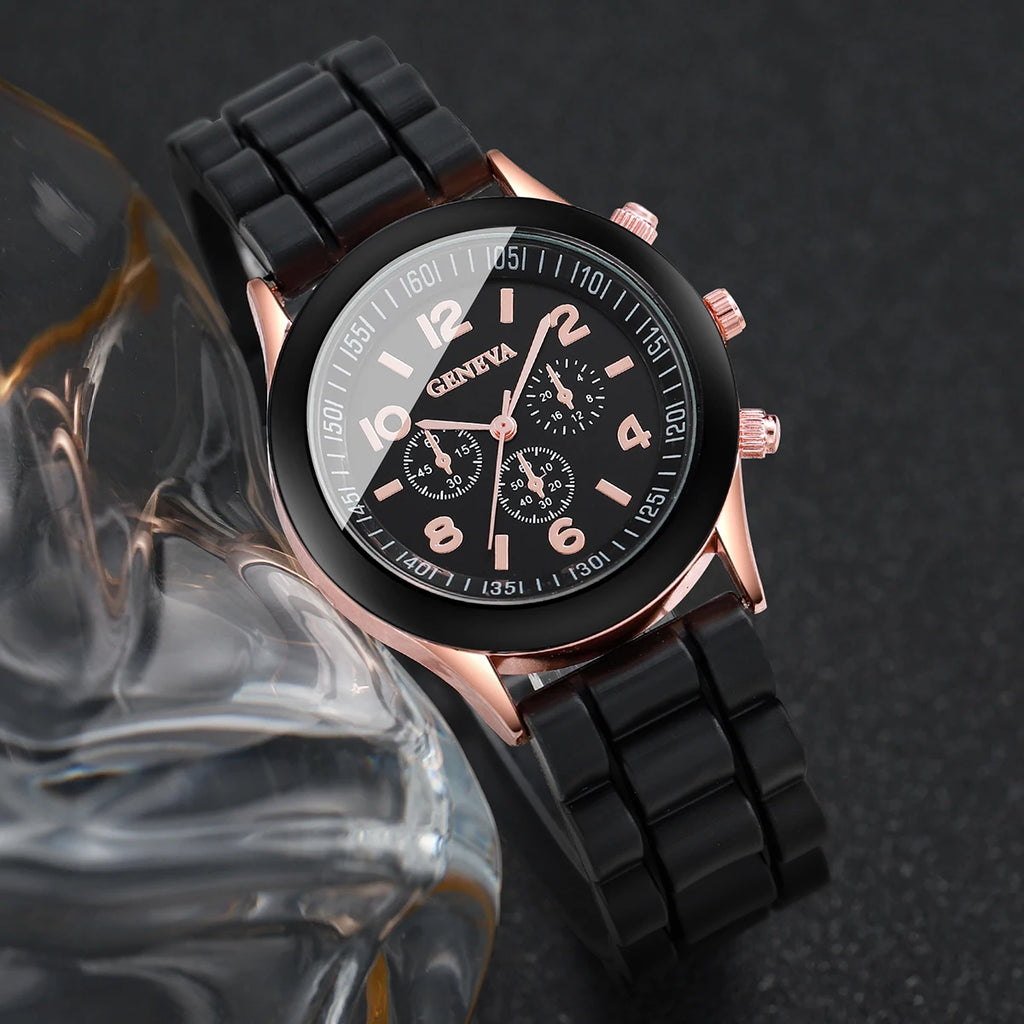 3PCS/Set Women Watches Fashion Arabic Dial Silicone Band Ladies Quartz Watch Reloj Mujer Girls Clock Gift（Without Box） Qme