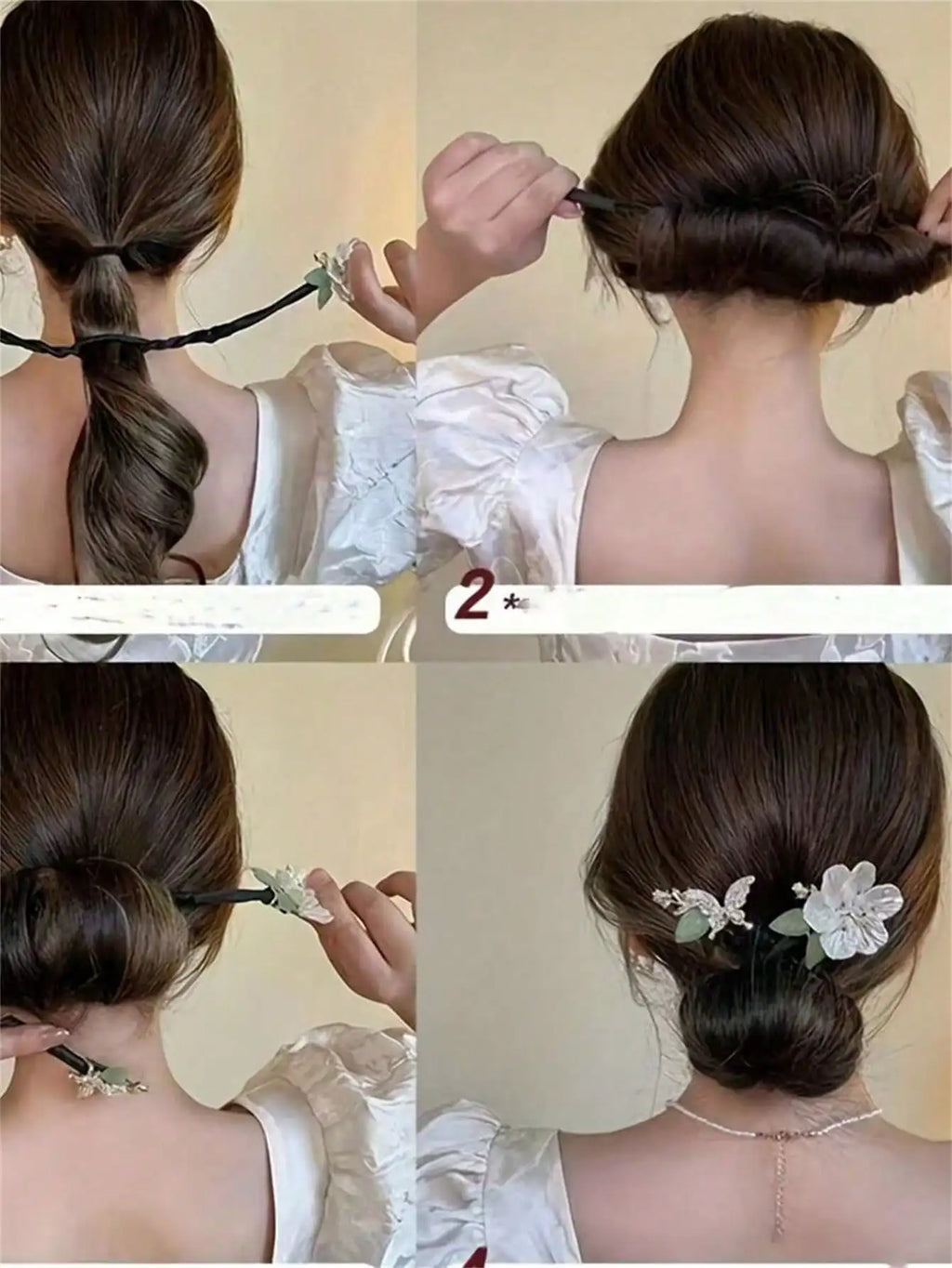 Women's Rhinestone Pearl Decorated Fish Tail Bun Maker Elegant Qme