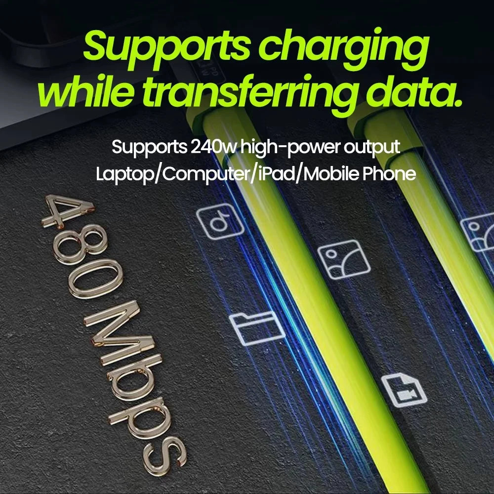 240W Silicone USB C Data Wire High Power Charger Wire Type C To Type C Fast Charging Data Cable For Xiaomi Huawei Samsung iPhone Qme