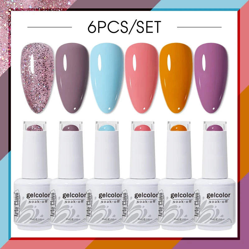 Arte Clavo Glitter Semi Permanent Nail Art LED UV Gel Polish Sparkly Qme AC-ZBZH25-6B