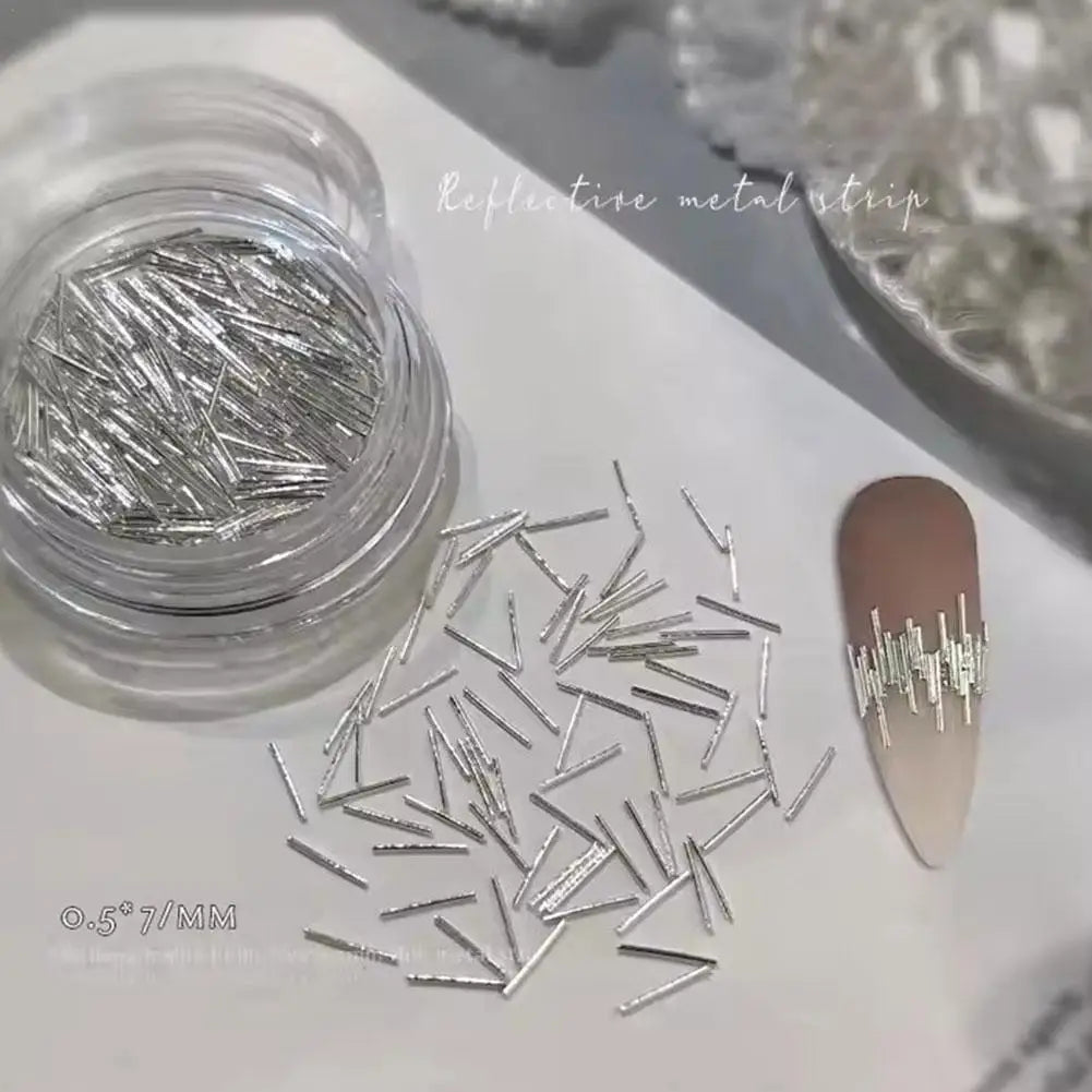 High Gloss Silver Metal Strip Nail Art Decorations Reflective Silk 3D Decorations Metal Shinny Nails Accessories Manicu Art Qme