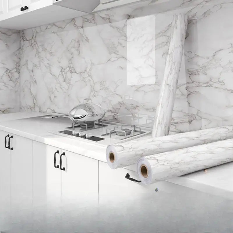 60cm Waterproof Oil Resistant Mold Resistant Self-Adhesive PVC Marble Wall Sticker for Kitchen Cabinets Countertops Wallpaper Qme