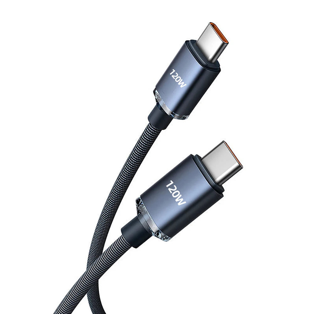 120W 6A PD Fast Charging Cable USB C to C Dual Type C Braided Quike Charging Phone Charger Data Cord For Xiaomi Huawei Samsung Qme Black 0.25m