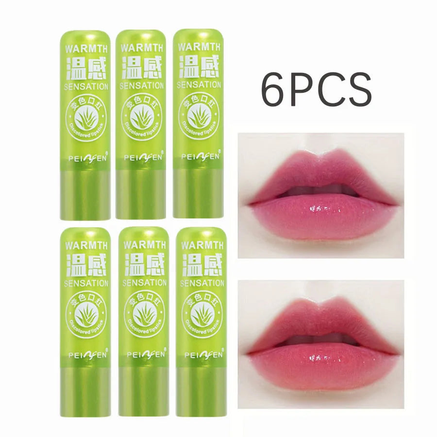 Aloe Lipstick Moisturizing Water Locking Warm Changing Durable Qme 6PCS