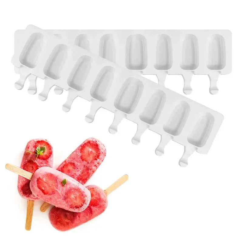 4 8 Hole Silicone Ice Cream Forms Popsicle Molds DIY Homemade Dessert Qme
