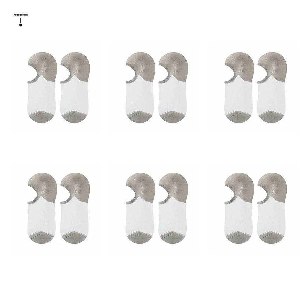 6 Pairs Comfortable Ultra-thin Transparent No-show Socks Non-slip Qme