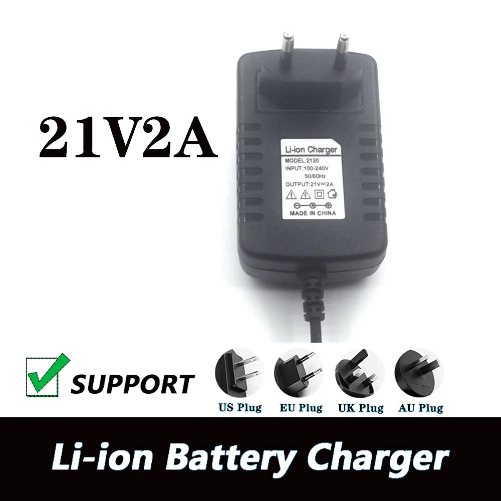 DC Power 21V 2A 18650 Lithium Battery Charger 18V 0.5A 1A 2A 4 Series Li-ion Battery Pack 5.5mm x 2.1mm With clip Qme