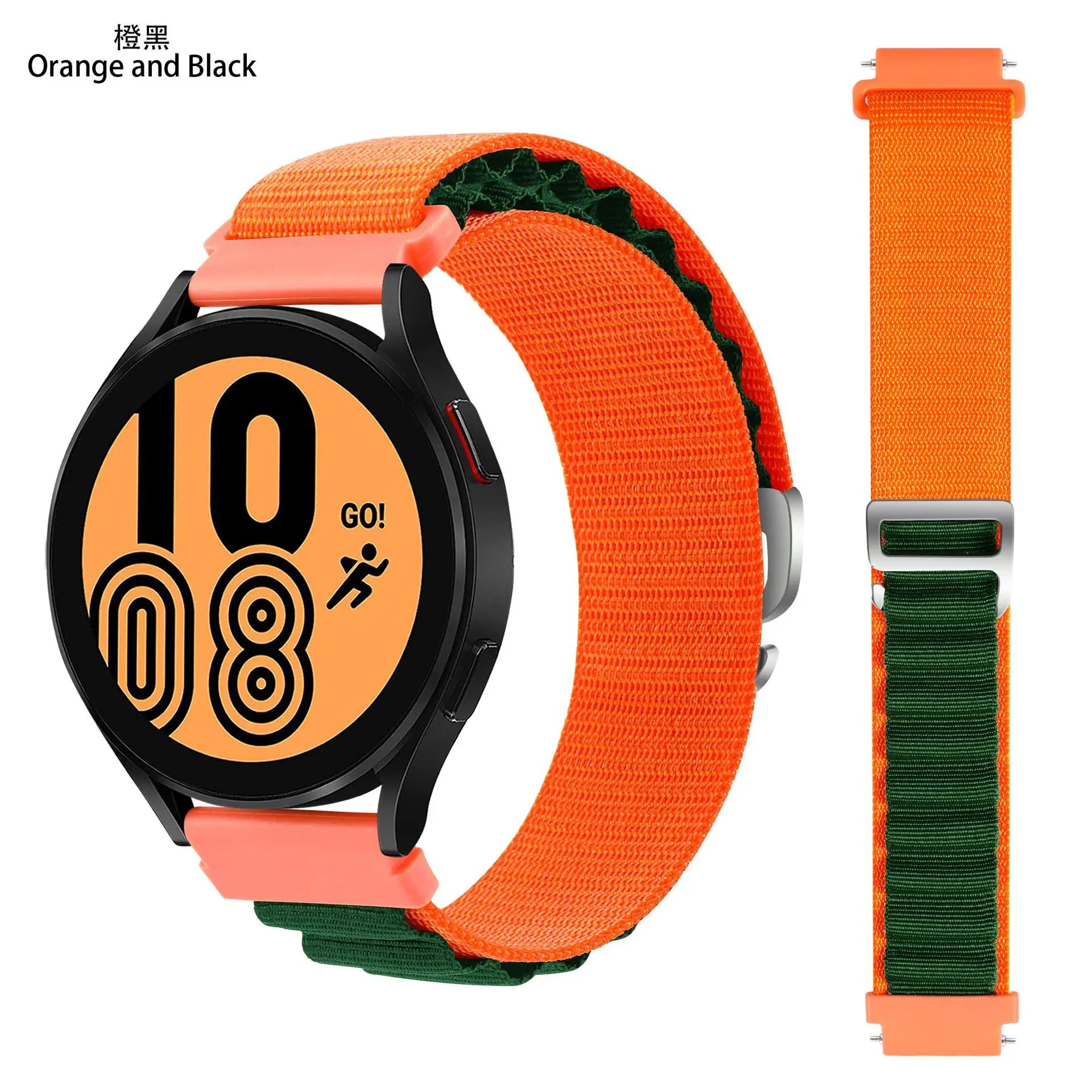Suitable for Quartz Samsung Watch 4/5/6 20mm 22mm Nylon Quick Release Outdoor Strap Huawei GT3 High Mountain Loop Watch Bands Qme 14Orange Green 20mm