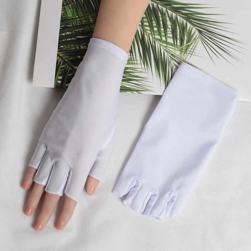 1 Pair Black Summer Half Fingers Gloves Breathable Thin Semi-finger Qme WHITE
