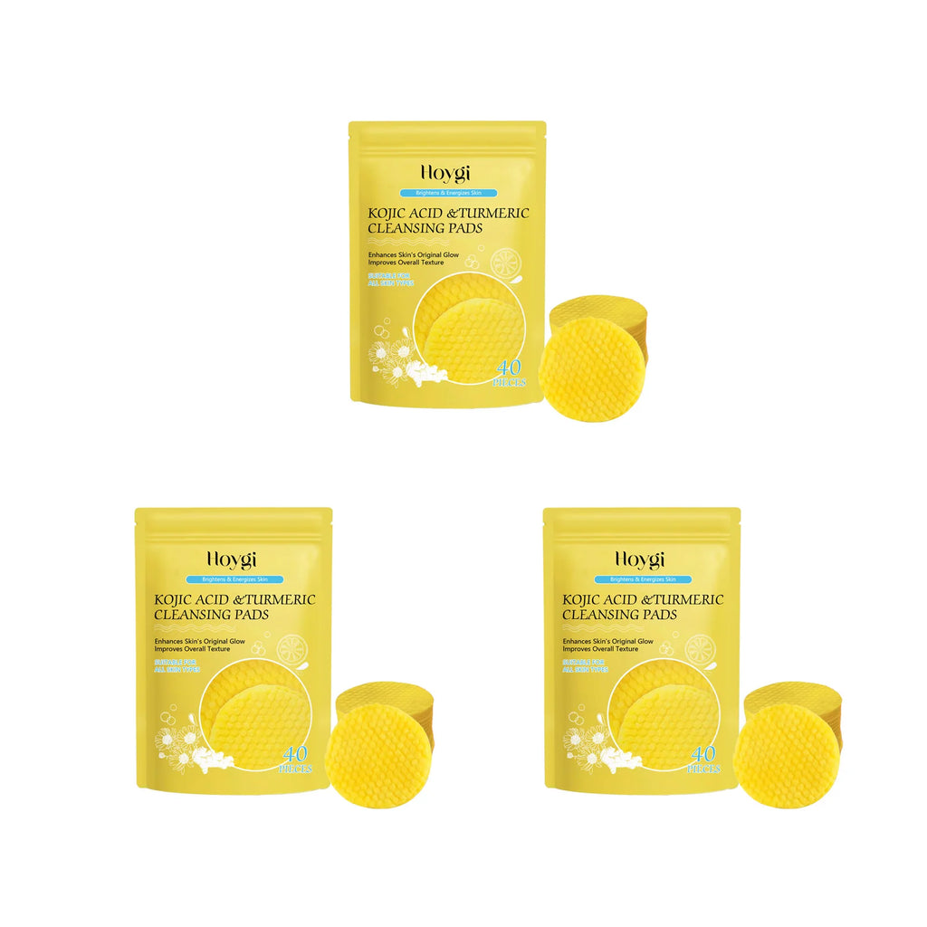 Turmeric Kojic Acid Cleansing Pad Pore Cleanser Makeup Remover Exfoliator Oil Control Brightening Smooth Facial Washing Sponge Qme 3 x 40Pcs Boxed