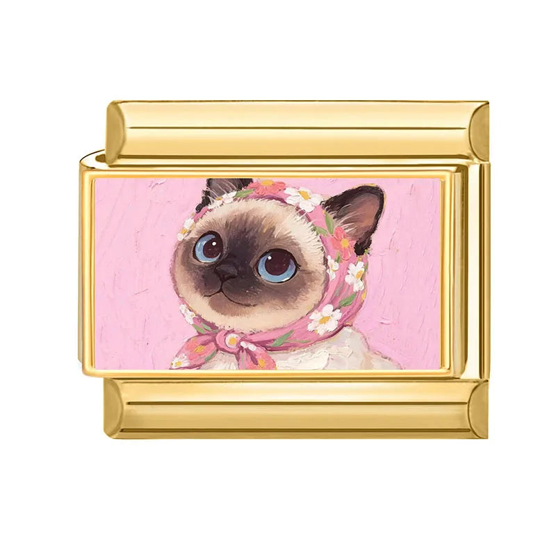2026 Design Blue Pink Headscarf Kawai Cats Series Italian Charm Links Stainless Steel Fit 9mm Bracelet Jewelry DIY Making Gifts Qme Style 37