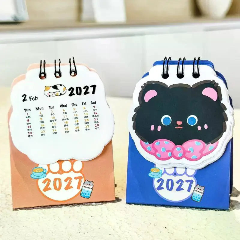 2026 Year Cartoon Cat Desktop Mini Desk Calendar Clock Program Student Qme