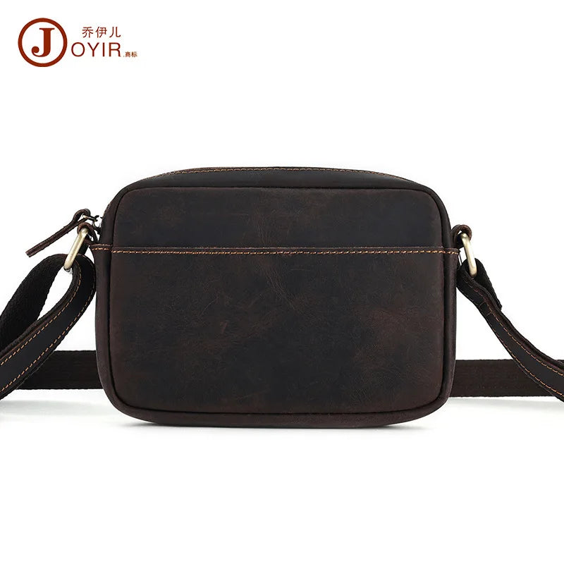 Men's Full Leather Retro Crossbody Messenger Bag Qme Brown (20cm<Max Length<30cm)