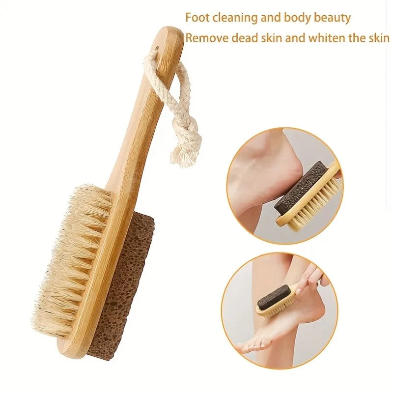 Natural Boar Bristle Dry Body Brush Bamboo Exfoliating Face Foot Long Qme