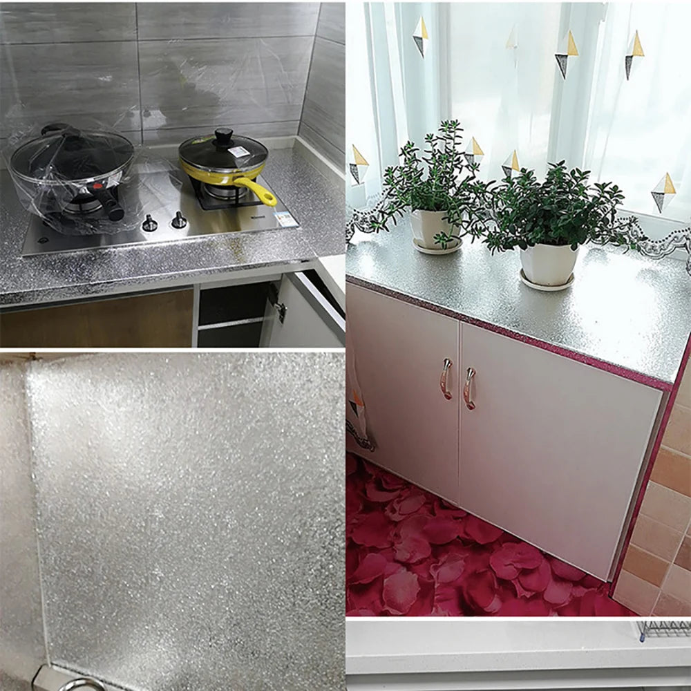 Silver Contact Paper Metallic Texture 40cm Waterproof and Oil-Proof Kitchen Cabinet Countertop Self-Adhesive Sticker Qme