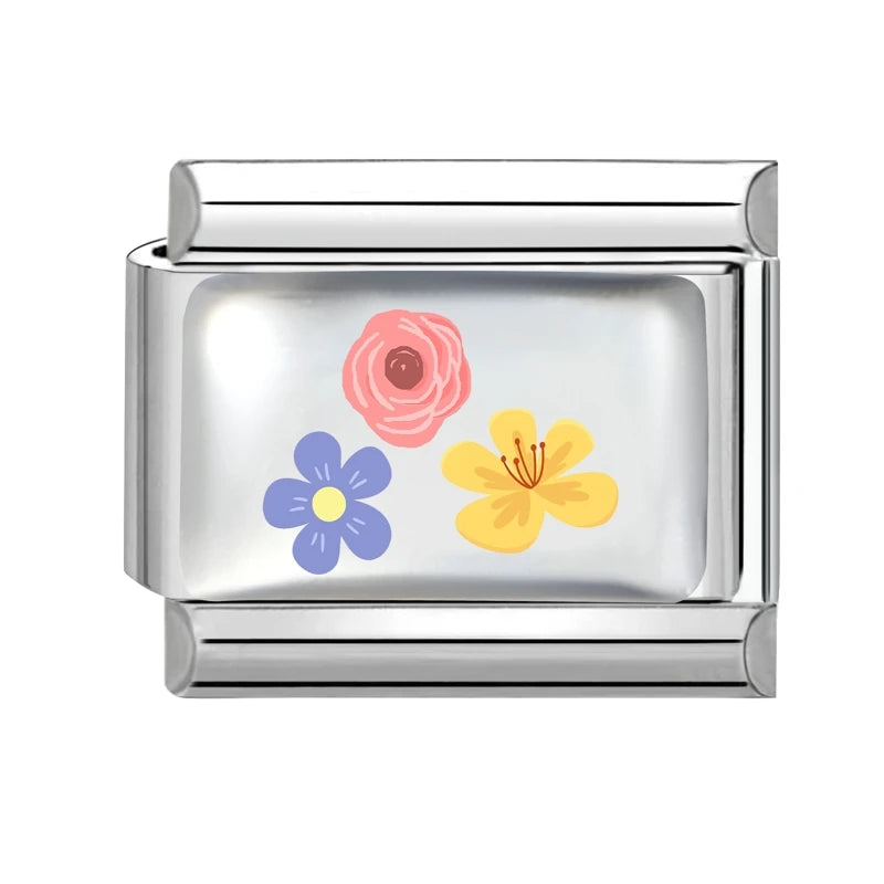 Design Colorful Earth Sun Sunflowers Stainless Steel Link fit 9mm Italian Flowers Series Jewelry Making DIY Charm Bracelet Gifts Qme Style 30