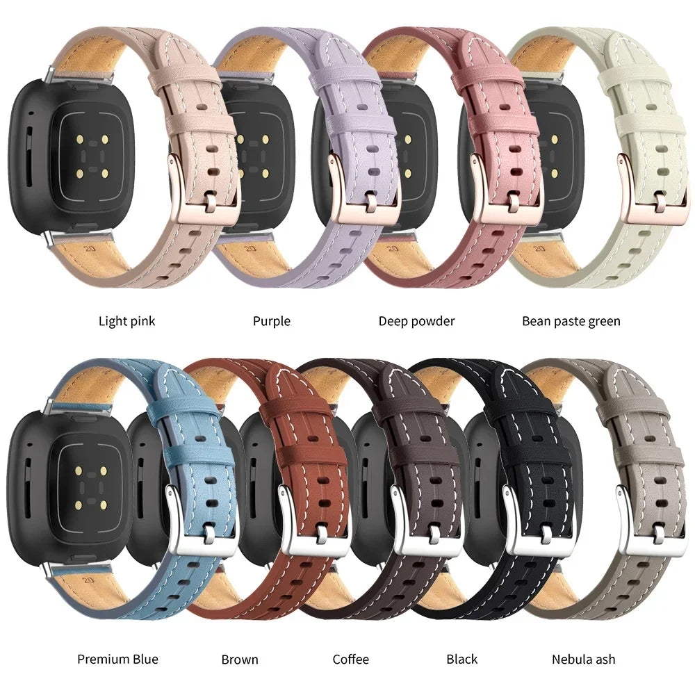 Genuine Leather Strap For Fitbit Versa 2 Lite Band Smart Watch Bracelet For Fitbit Versa 3 4 Sense 2 Correa Watchband Pin Buckle Qme