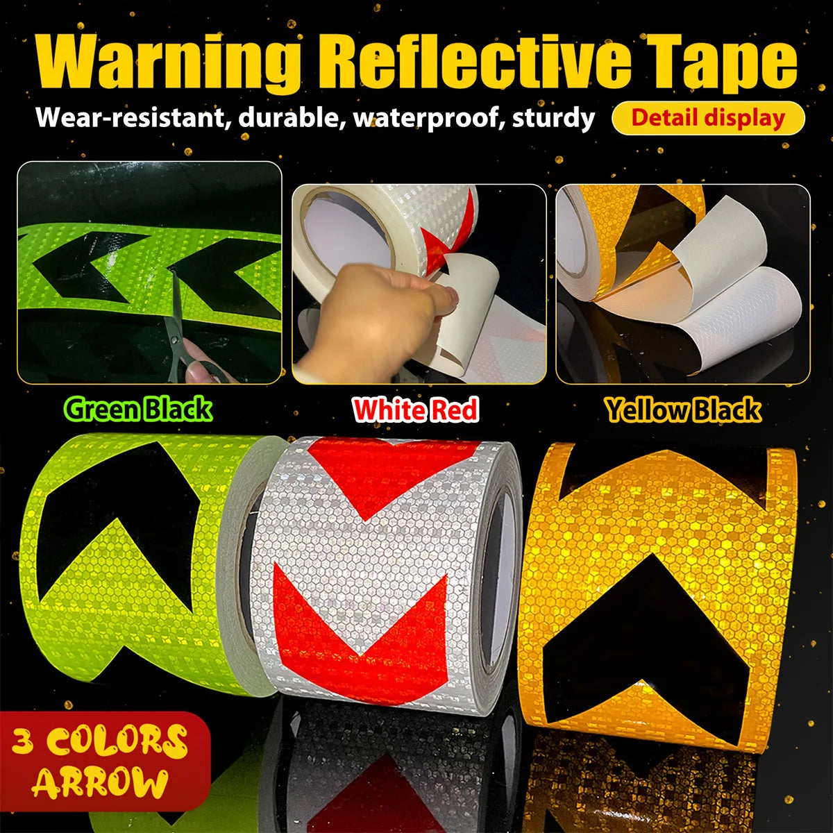 4Inch Waterproof Arrow Reflective Tape Safety Caution Warning Stickers Conspicuity Reflectors for DIY Car Truck Vehicle Warning Qme