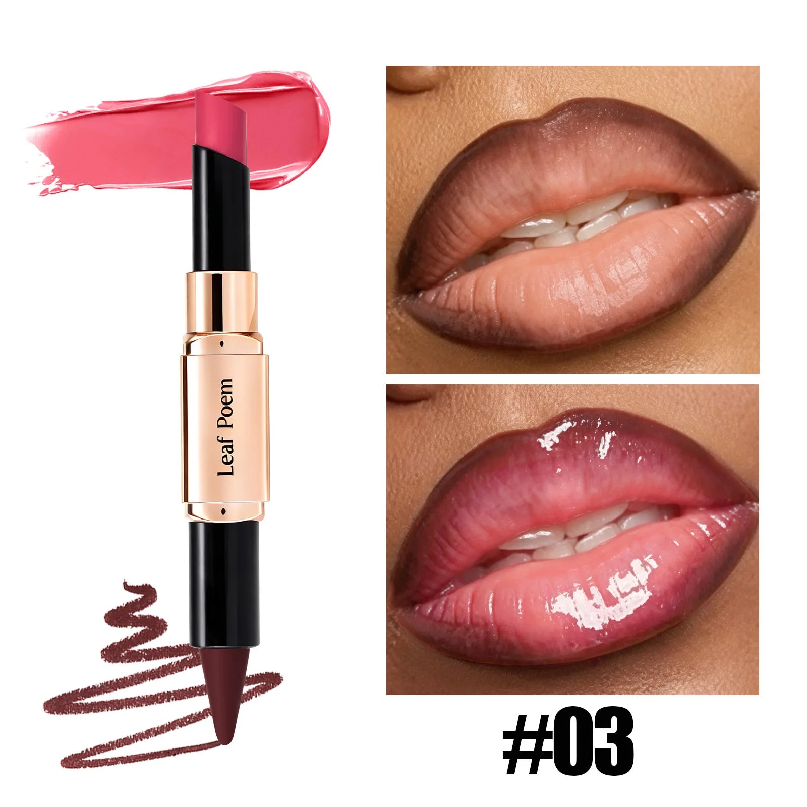 2-in-1 Ultra Fine Lip Liner Velvet Matte Dark Purple Mirror Lipstick Waterproof Non Sticky Contouring Tint Outline Lip Makeup Qme 03