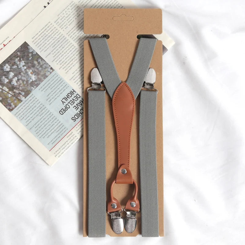 Vintage Suspenders Men Women Adult Button End Y Back Adjustable Qme GRAY
