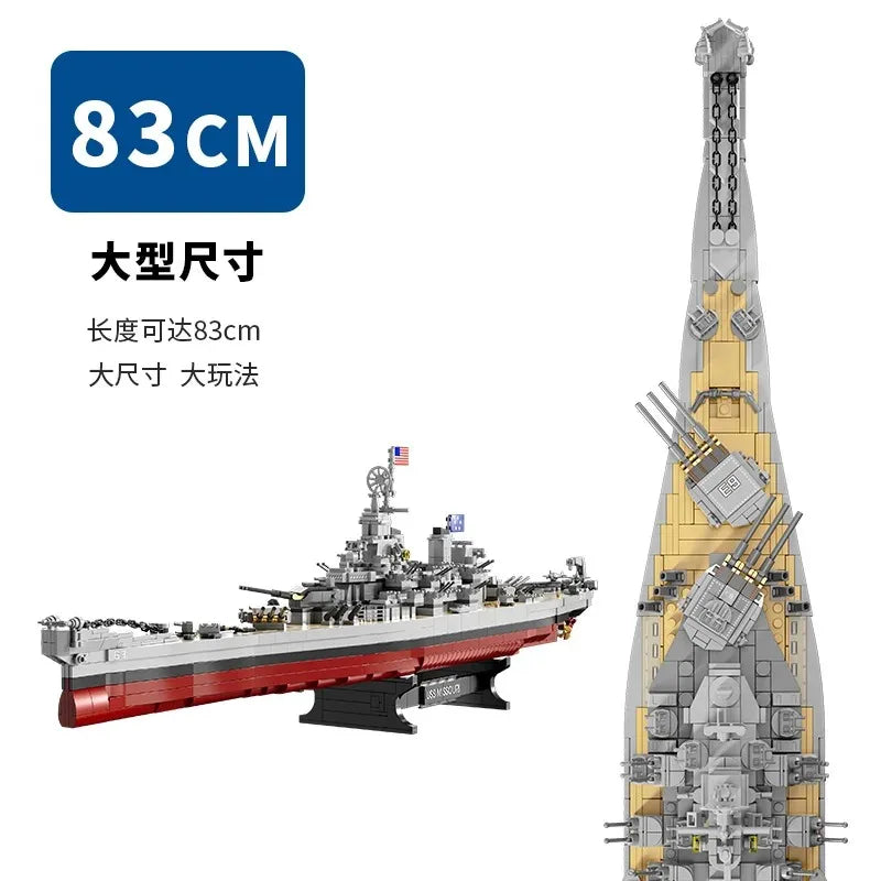 Military Battleship Series Missouri Battleship Crusier Model Building Blocks Bismarck Cruiser Boat Bricks Toy Kid Boy Gift Child Qme
