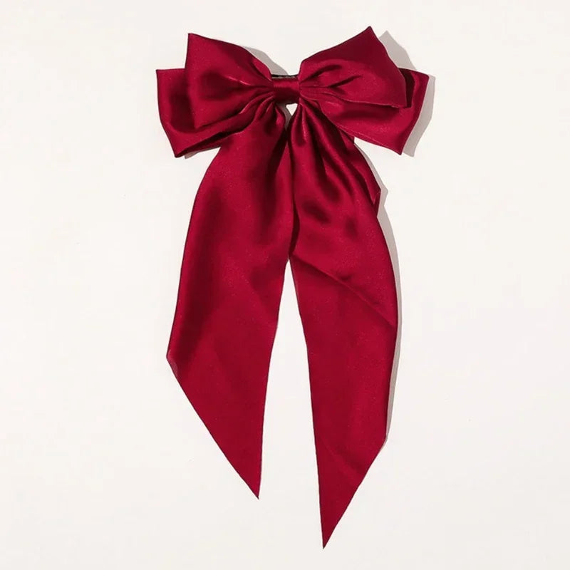 Women Girl Large Bow Hairpin Korean Headbands Big Bowknot Barrettes Qme wine red