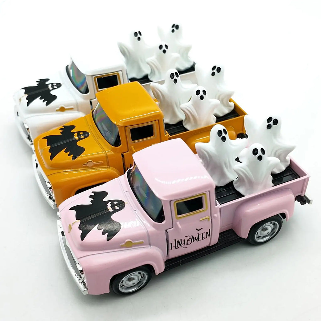 Halloween Truck Decor Indoor Mantle Ornament Funny Truck Ghost Desktop Figurine For Halloween Showcase Entryway Classroom Qme
