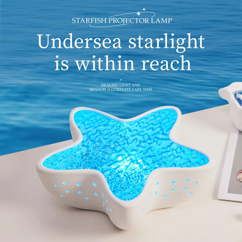 Starfish Projection Lamp Ocean Blue Ripple Night Light Romantic Qme