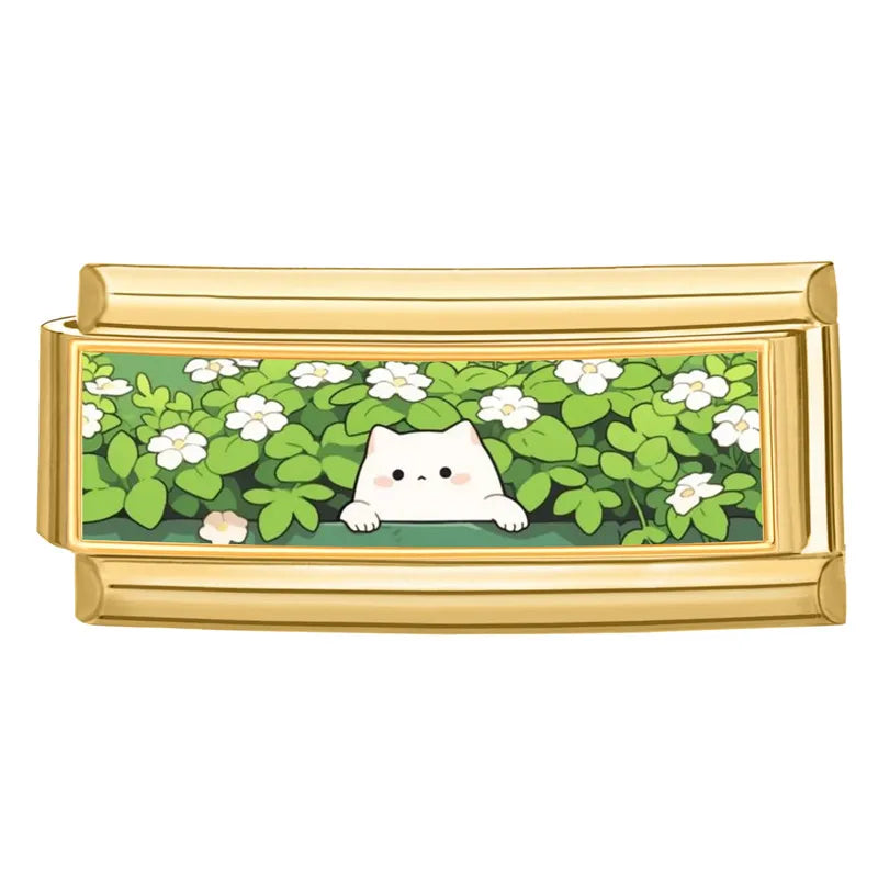 2025 New Dreamy Rabbits Flowers Cute Cats Dogs Charm Bracelet Fit 9mm Bracelet Stainless Steel Italian Links Making DIY Jewelry Qme Style 2
