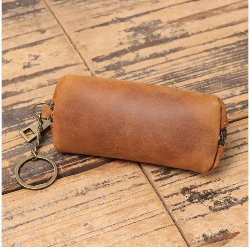 Leather Coin Purse Vintage Zipper Clutch Wallet Retro Credit Card Holder Card Case Key Holder Organizer Pouch Qme