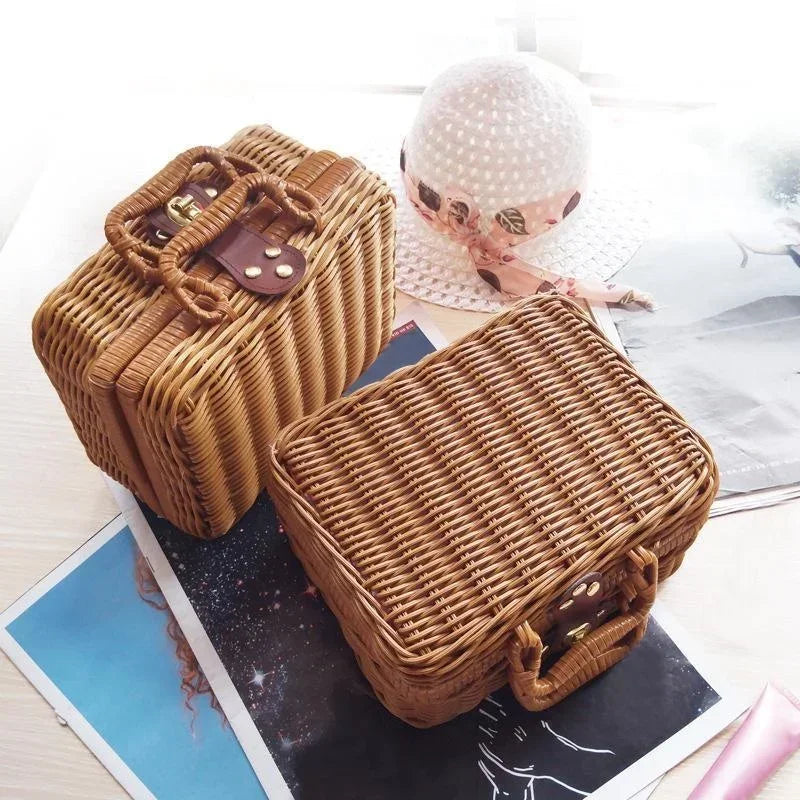 Rattan-like Finishing Box Woven Rattan Basket Retro Storage Qme