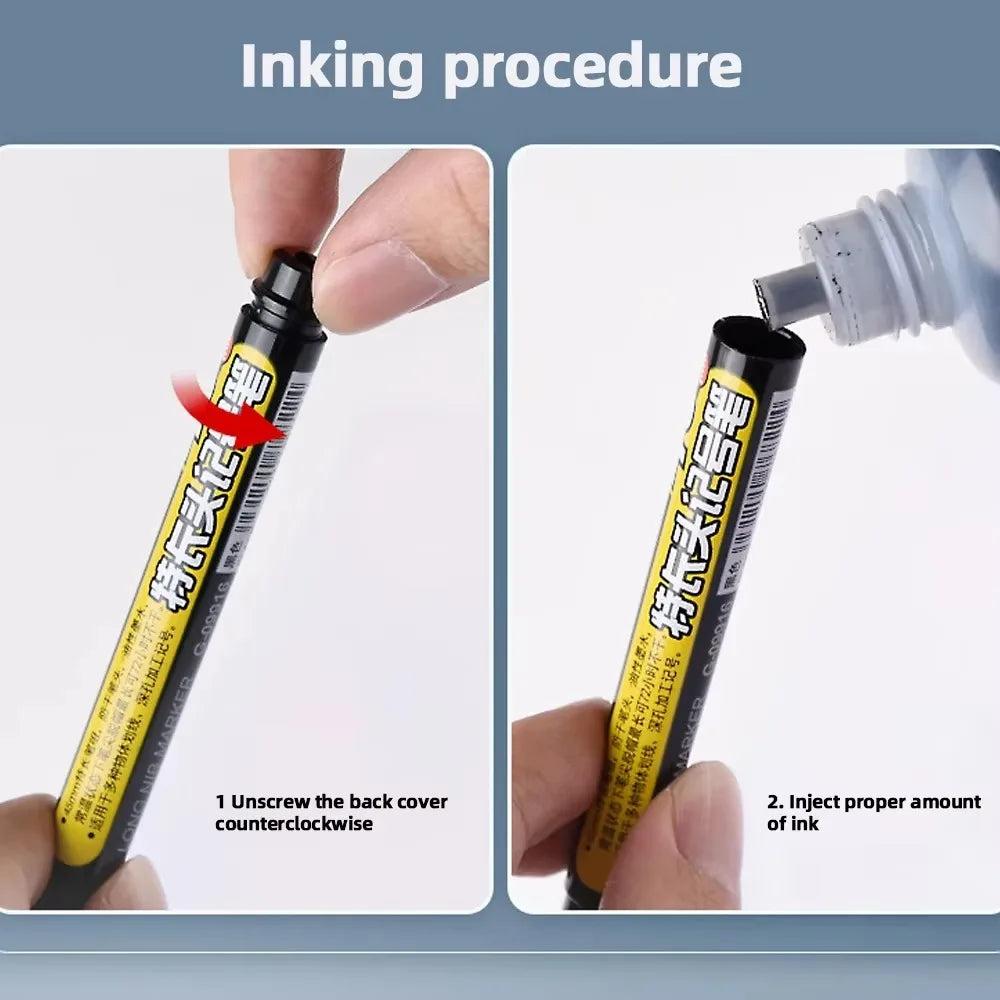 45mm Waterproof Deep Hole Marker Pens Long Nib Head Carpenter Pen Black/Blue/Red Ink for Multi-Purpose Woodworking Hand Tools Qme