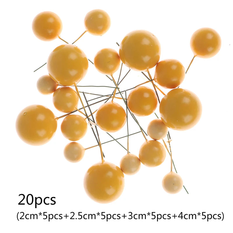 20Pcs Cake Topper Gold Silver Ball Happy Birthday Cake Topper DIY Cupcake Flag Wedding Christmas Ball Decor Birthday Decoration Qme 20pcs-Yellow
