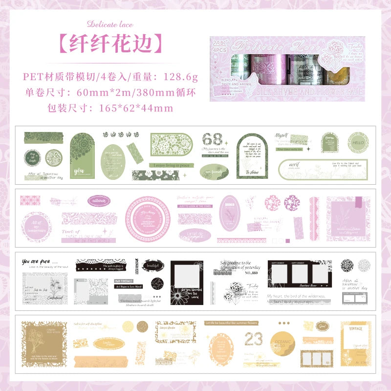 2m/4Rolls Cartoon Label Die cutting Tape Cute Literary INS Style Journal Handbook Tapes Creative DIY Dairy Collage Stationery Qme B Die cutting Tape Set